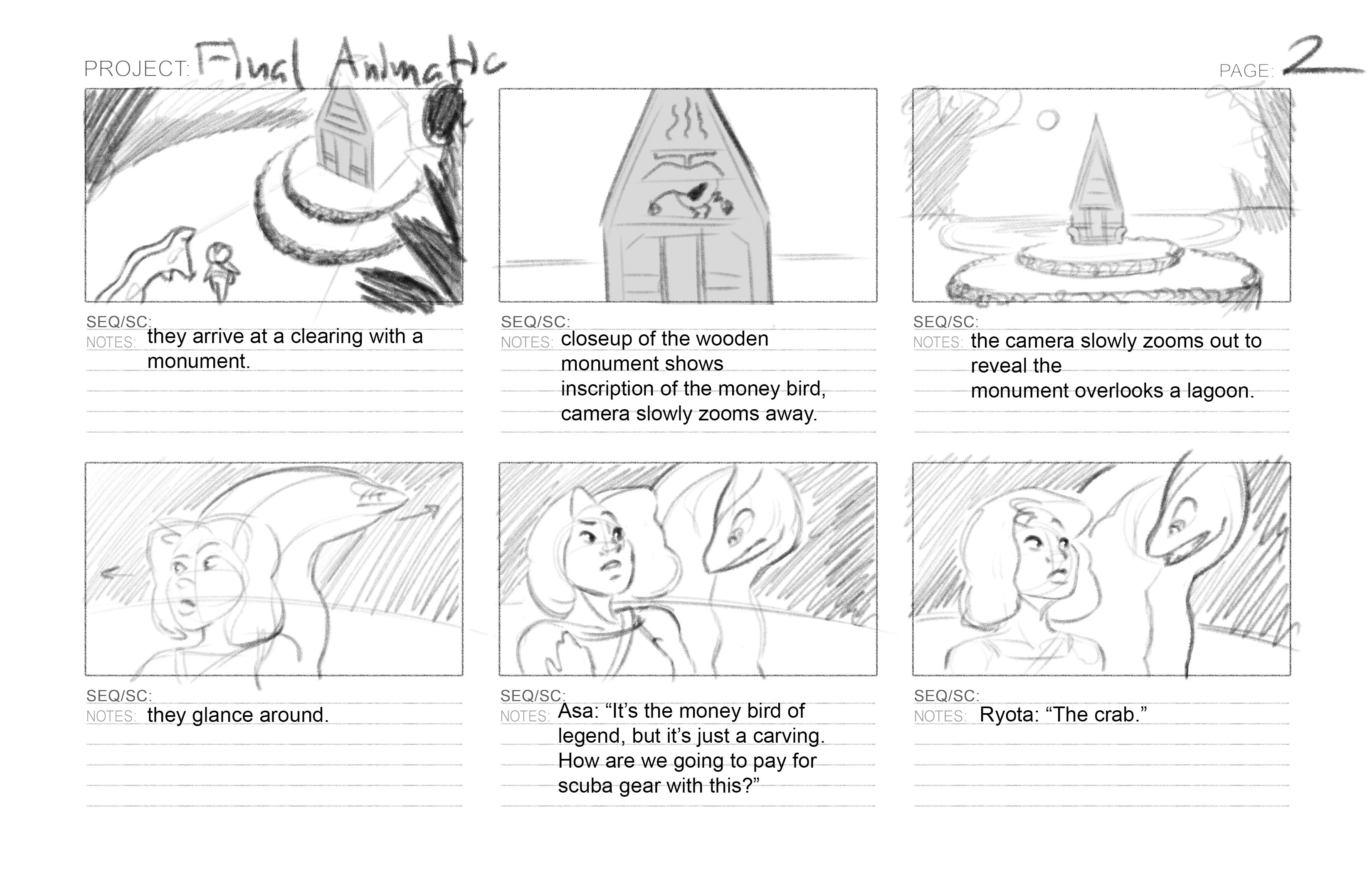 Page 2 of the money bird storyboard sequence